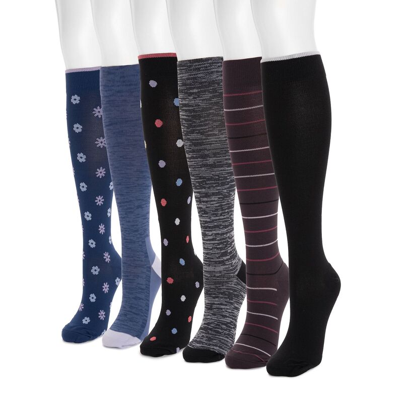 ムクルクス レディース アンダーウェア 靴下 Women's MUK LUKS 6-Packnee-High Compression Socks Ebony Burgundy Blue ブルー