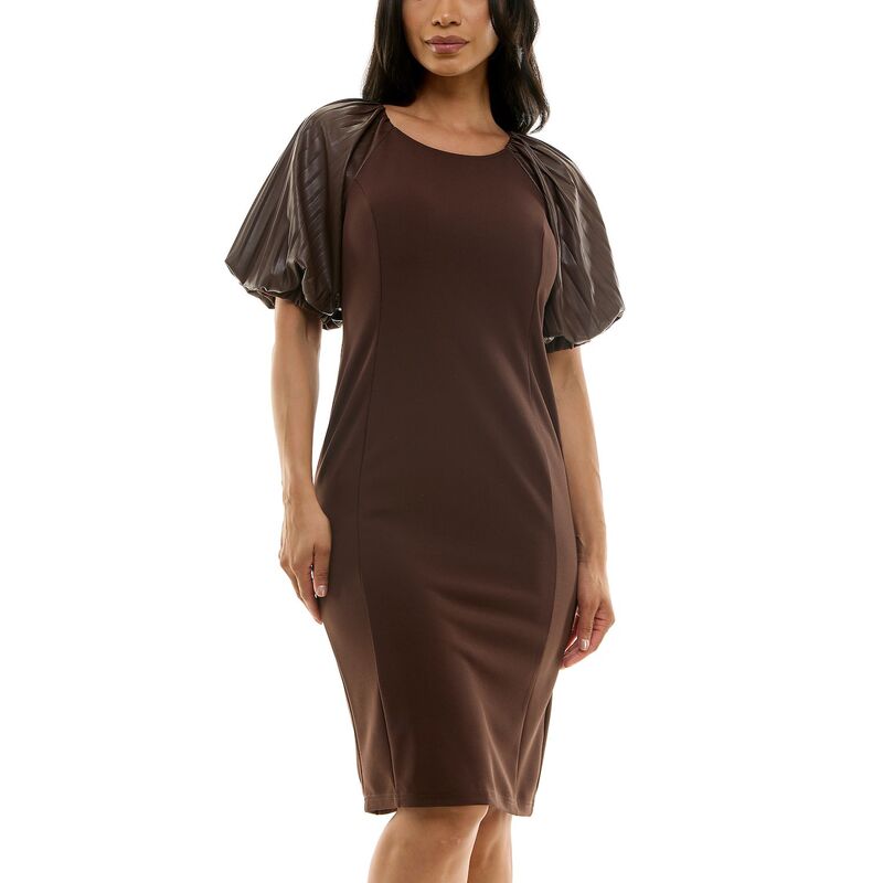 ニナレオナルド レディース トップス ワンピース Women's Nina Leonard Pleat Puff Sleeve Sheath Dress Espresso｜ReVida 店