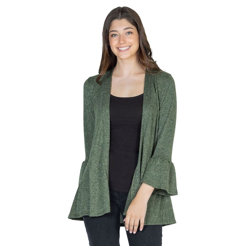24 セブンコンフォート レディース アウター 編み物・プルオーバー ジレー Women\u0027s 24Seven Comfort Apparel 3/4-Sleeve Open Cardigan Olive オリーブ レディースファッション-ニット・セーター-セーター
