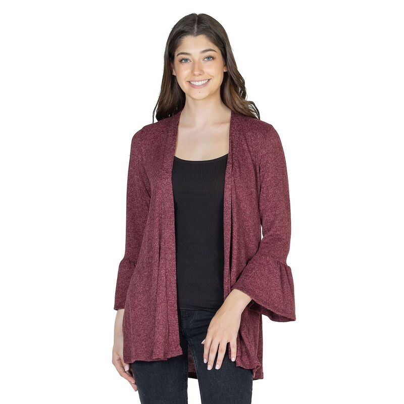 24 セブンコンフォート レディース アウター ニット・セーター カーディガン Women's 24Seven Comfort Apparel 3/4-Sleeve Open Cardigan Wine ワイン|ReVida 店