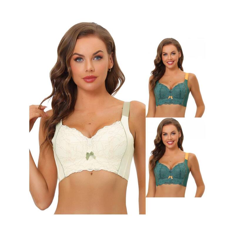 アレグラ ケー レディース アンダーウェア ブラジャー レース ALLEGRA K 3 Packs Women's Wide Straps High Back Padded Lace Push Up Full Coverage Bralette Dark Green Beige グリーン 17,375円