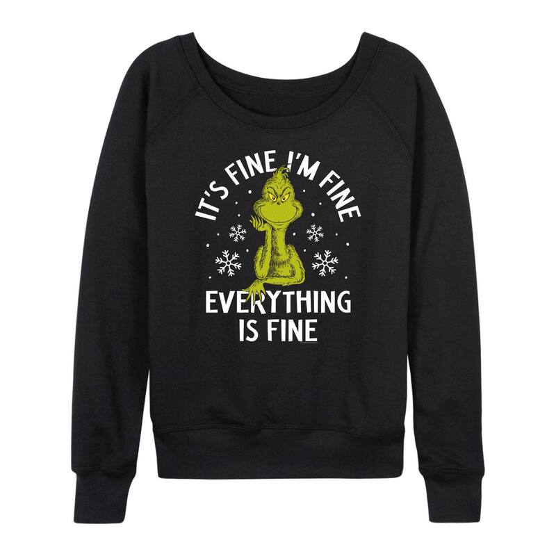 アニメキャラクター レディース トップス Tシャツ パイル スウェット Licensed Character Women's Dr. Seuss Grinch It's Fine I'm Fine Lightweight French Terry Sweatshirt Black ブラック