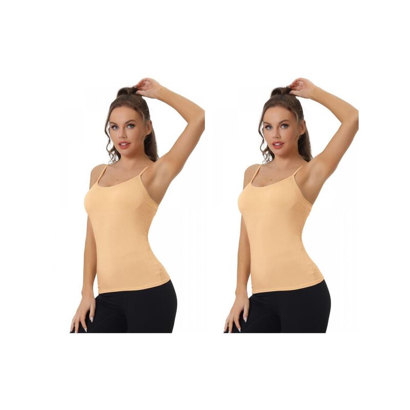 アレグラ ケー レディース トップス Tシャツ ノースリーブ ALLEGRA K 2 Packs Women's Camisole Built-in Bra Padded Adjustable Spaghetti Strap Sleeveless Tanks Tops Beige ベージュ｜ReVida 店