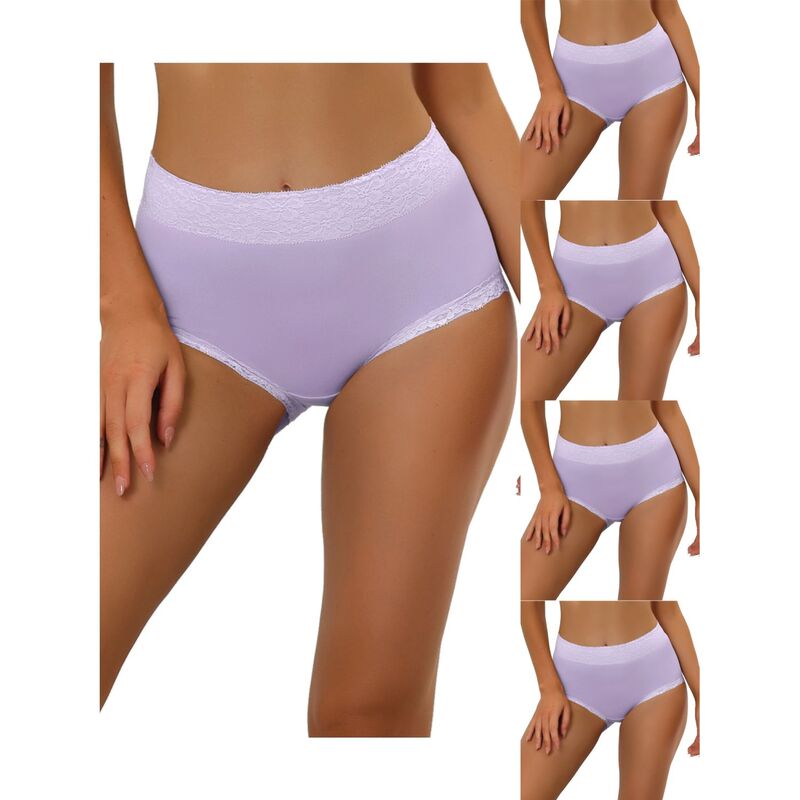 アレグラ ケー レディース アンダーウェア パンツ レーストリム コットン レース ALLEGRA K 5 Packs Women's Cotton Underwear High-rise Lace Trim Tummy Control Full Coverage Brief Purple パープル