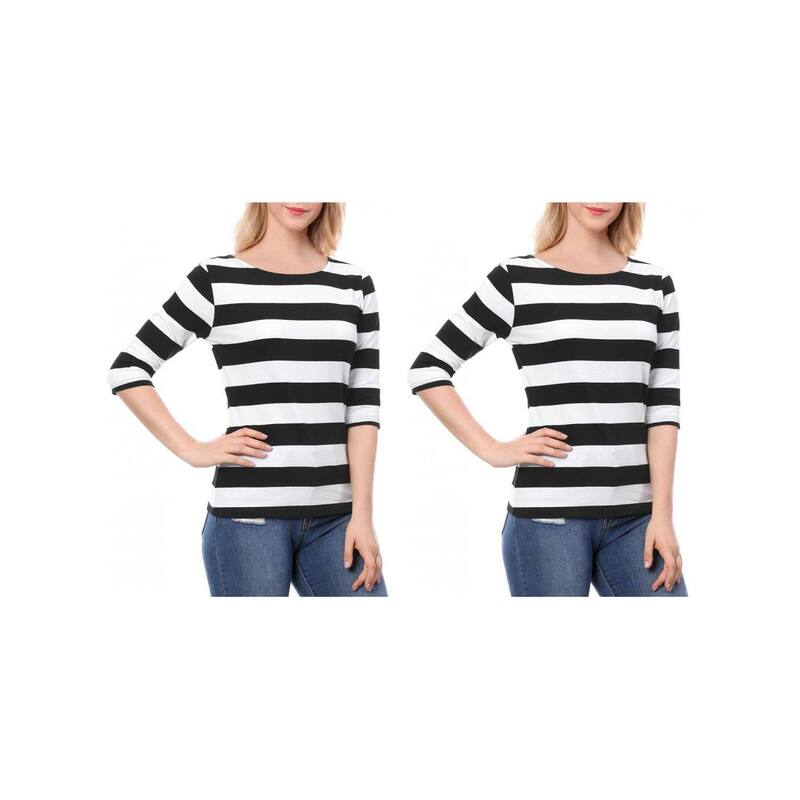 アレグラ ケー レディース トップス シャツ スリムフィット ALLEGRA K 2 Packs Women's Casual T-shirt Elbow Sleeveslim Fit Boat Neck Tops 2 Packs Black ブラック|ReVida 店