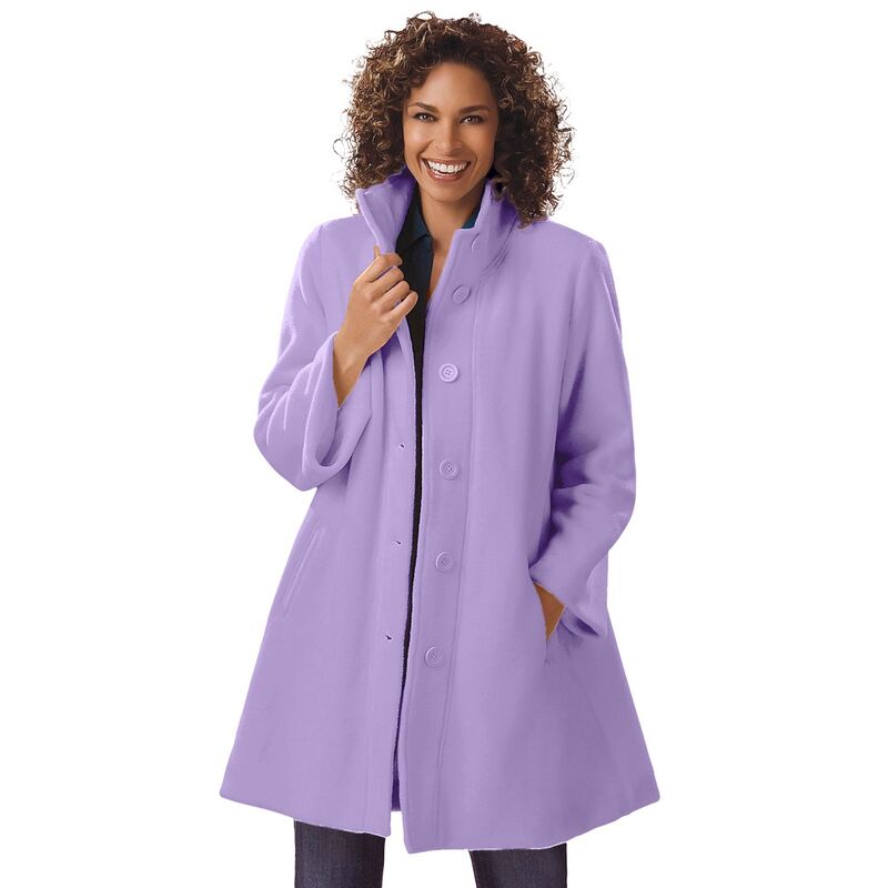 ウーマン ウィズイン レディース アウター ジャケット・ブルゾン プラスサイズ コート フリース Woman Within Women's Plusize Fleece Swing Funnel-Neck Coat Soft Iris|ReVida 店