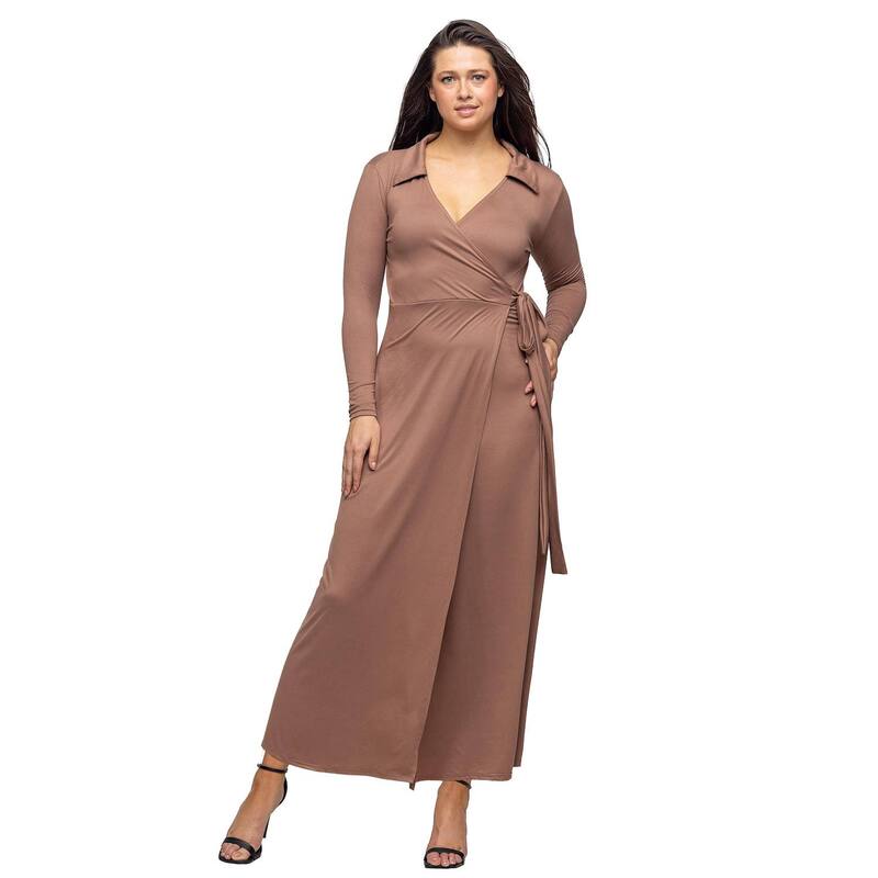 24 セブンコンフォート レディース トップス ワンピース マキシ Women's 24Seven Comfort Apparel Comfortable Collared Wrap Maxi Dress Mocha モカ