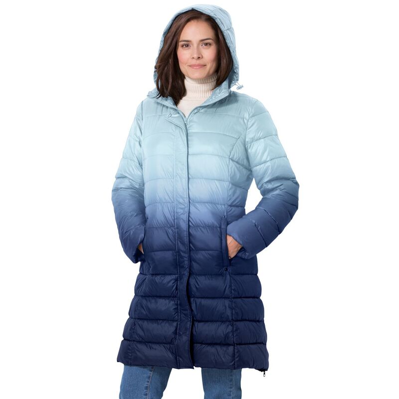 ウーマン ウィズイン レディース アウター ジャケット・ブルゾン プラスサイズ Woman Within Women's Plusize Long Packable Puffer Jacket Evening Blue Ombre ブルー|ReVida 店
