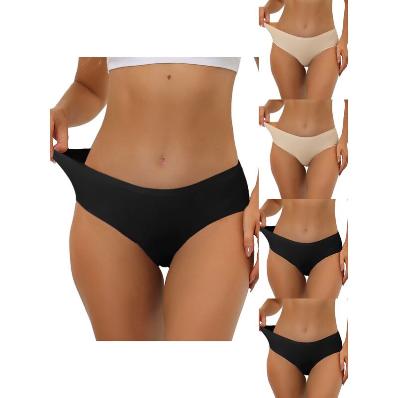 アレグラ ケー レディース アンダーウェア パンツ ALLEGRA K 5 Packs Panties For Women Unlined Comfortable Underwear No Show Elastic Waist Brief Black Beige ブラック