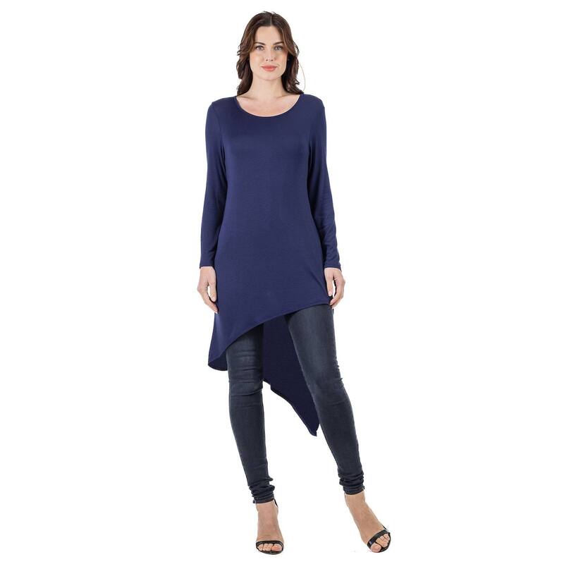 24 セブンコンフォート レディース トップス シャツ アシンメトリー ひざ丈 Women's 24Seven Comfort Apparelong Sleeve Knee Length Asymmetrical Tunic Top Navy ネイビー|ReVida 店