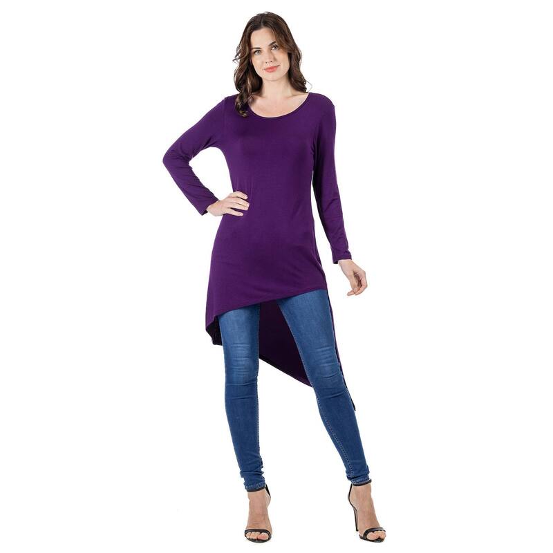 24 セブンコンフォート レディース トップス シャツ アシンメトリー ひざ丈 Women's 24Seven Comfort Apparelong Sleeve Knee Length Asymmetrical Tunic Toplum プラム|ReVida 店