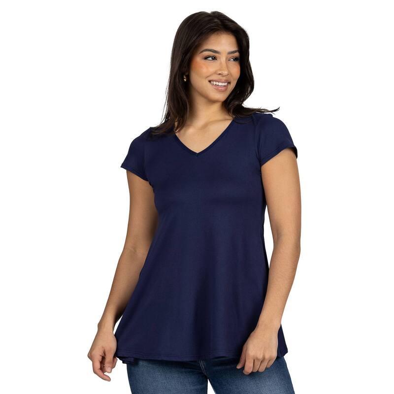 24 セブンコンフォート レディース トップス シャツ Vネック Women's 24Seven Comfort Appareloose Fit V Neck Tunic Top Navy ネイビー|ReVida 店