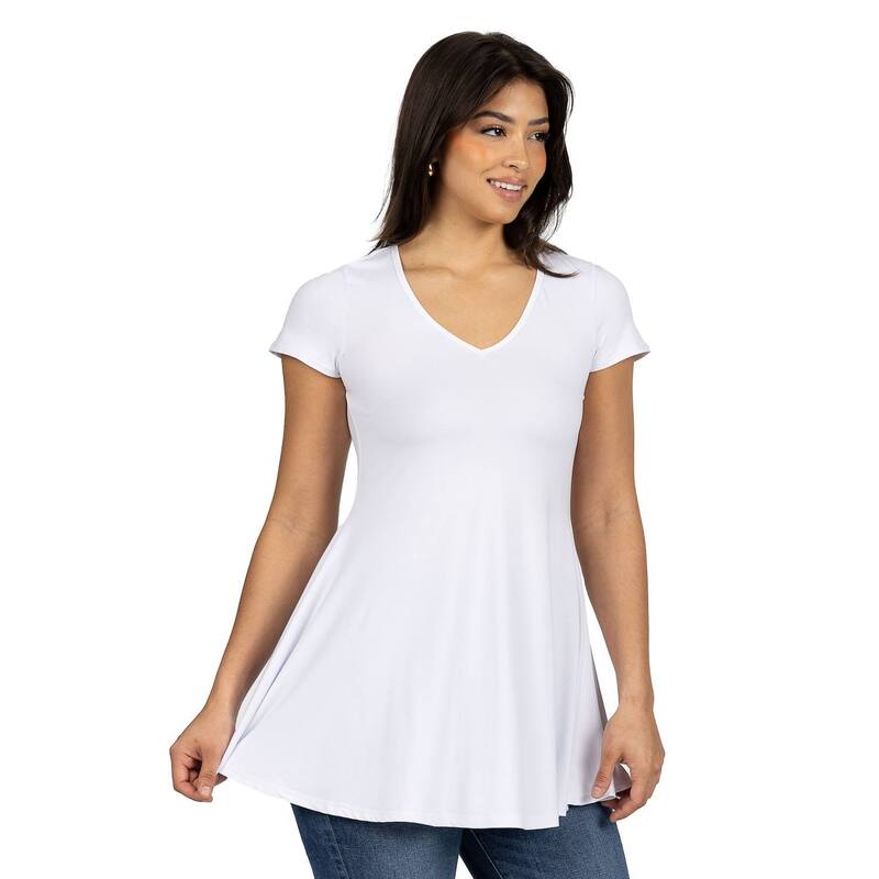 24 セブンコンフォート レディース トップス シャツ Vネック Women's 24Seven Comfort Appareloose Fit V Neck Tunic Top White ホワイト｜ReVida 店 8,380円