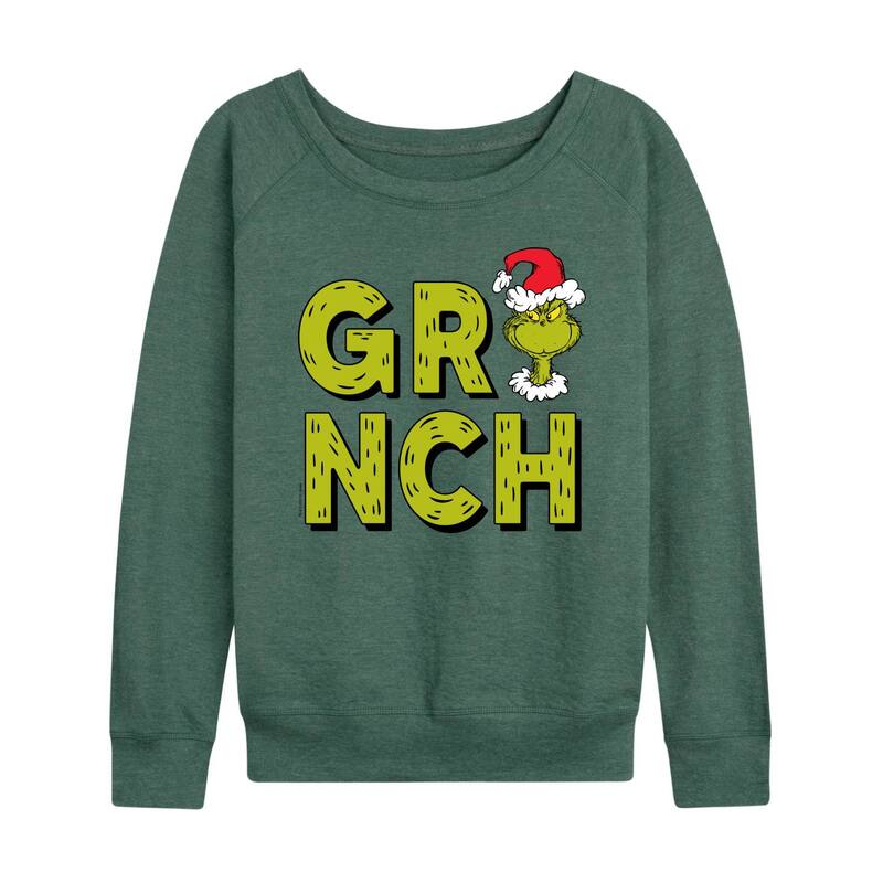 アニメキャラクター レディース トップス Tシャツ パイル スウェット Licensed Character Women's Dr. Seuss Grinch Fur Letters Lightweight French Terry Sweatshirt Heather Green ヘザー
