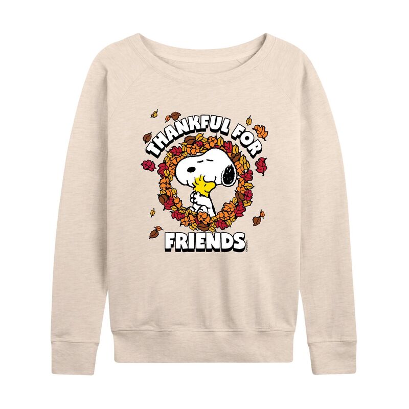 アニメキャラクター レディース トップス Tシャツ パイル スウェット Licensed Character Women's Peanutsnoopy & Woodstock Thankful For Friends Lightweight French Terry Sweatshirt Beige ベージュ