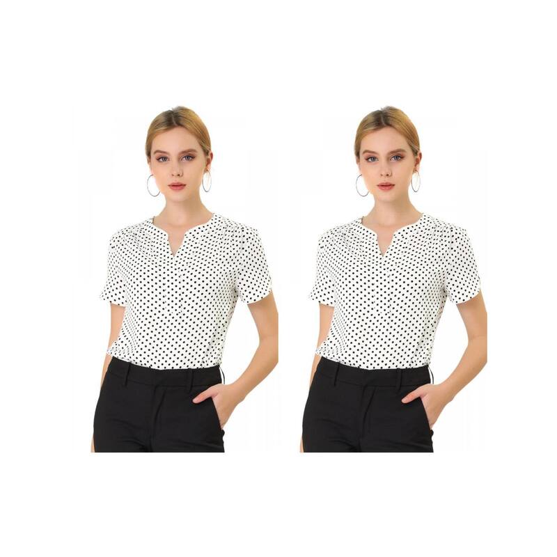 アレグラ ケー レディース トップス シャツ Vネック プリント ブラウス ALLEGRA K 2 Packs Women's Dots Printed V Neck Short Sleeve Work Office Blouse Tops 2 Packs White ホワイト
