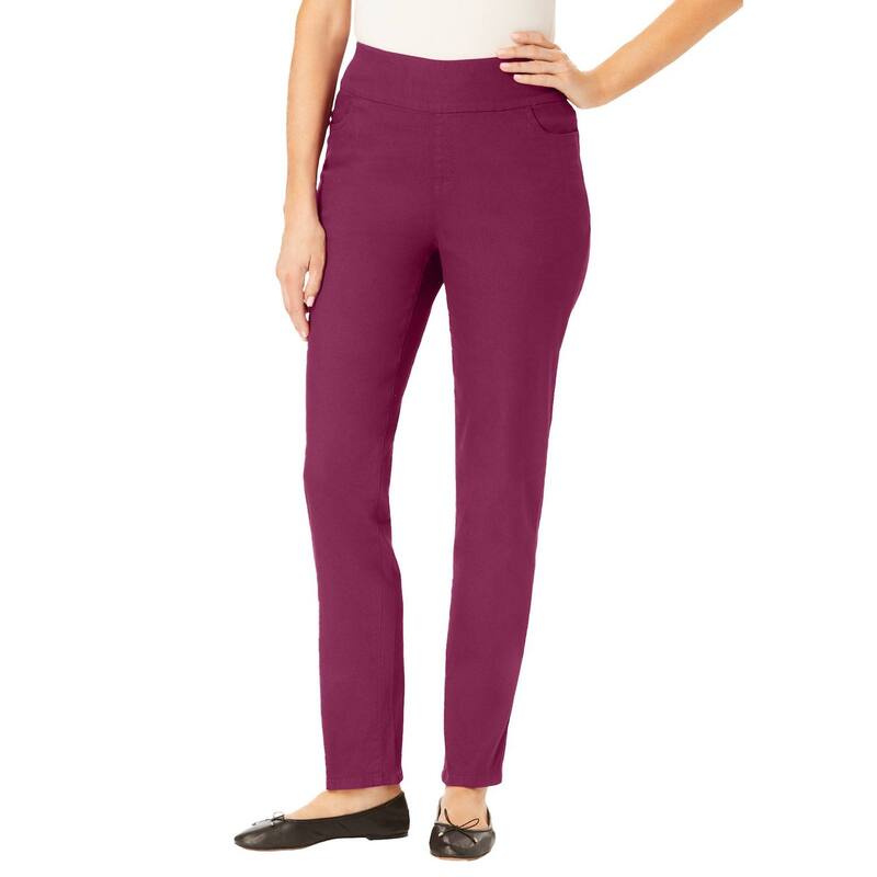 ウーマン ウィズイン レディース ボトムス デニムパンツ プラスサイズ トール Woman Within Women's Plusize Tall Flex-fit Pull-on Straight-leg Jean Deep Claret