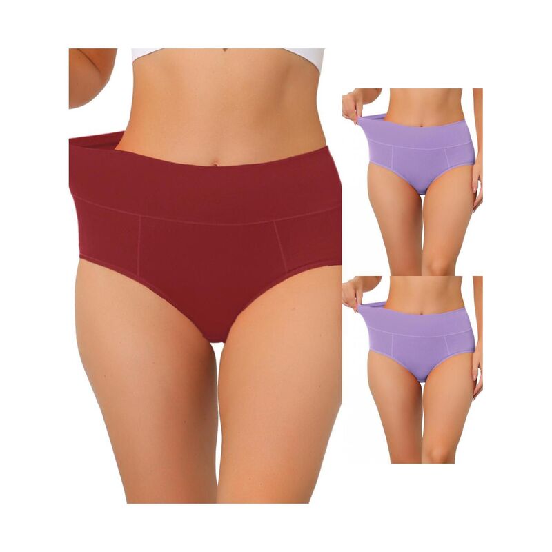 アレグラ ケー レディース アンダーウェア パンツ ハイウエスト プラスサイズ コットン ALLEGRA K 3 Packs Women's Cotton High Waist (available In Plusize/muti-color) Tummy Control Underwear Light Purple Burgundy バーガンディ｜ReVida 店