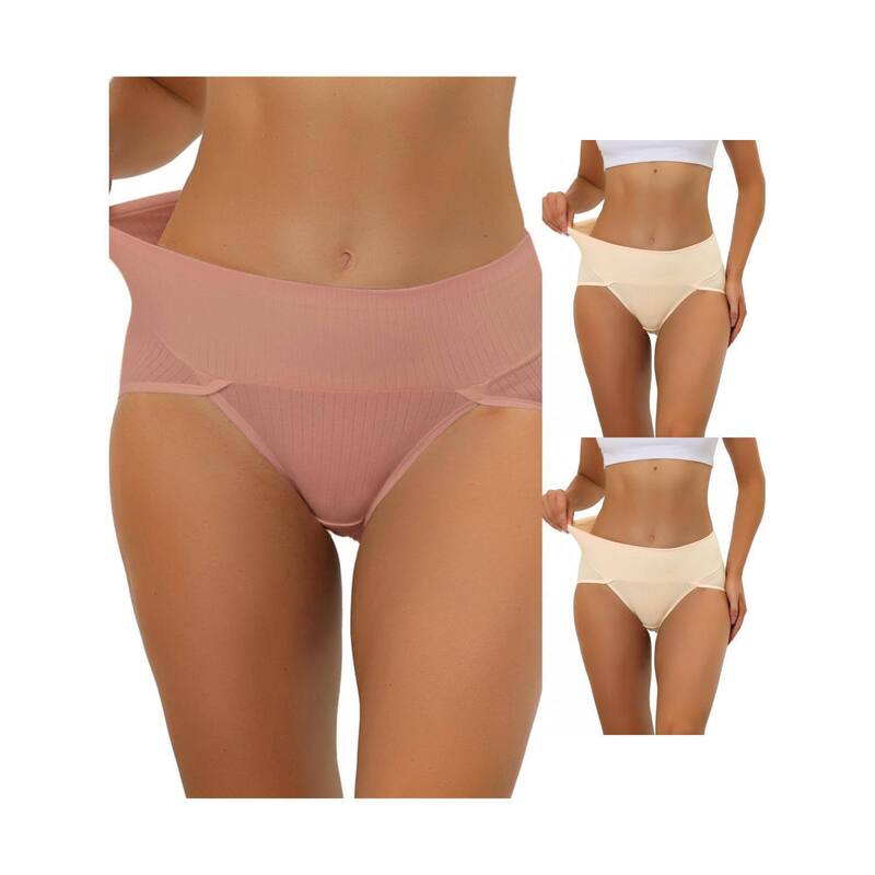 アレグラ ケー レディース アンダーウェア パンツ ハイウエスト プラスサイズ リブ ALLEGRA K 3 Packs Women's Hi-cut Ribbed High Waistummy Control Underwear Available In Plusize Beige Light Red レッド