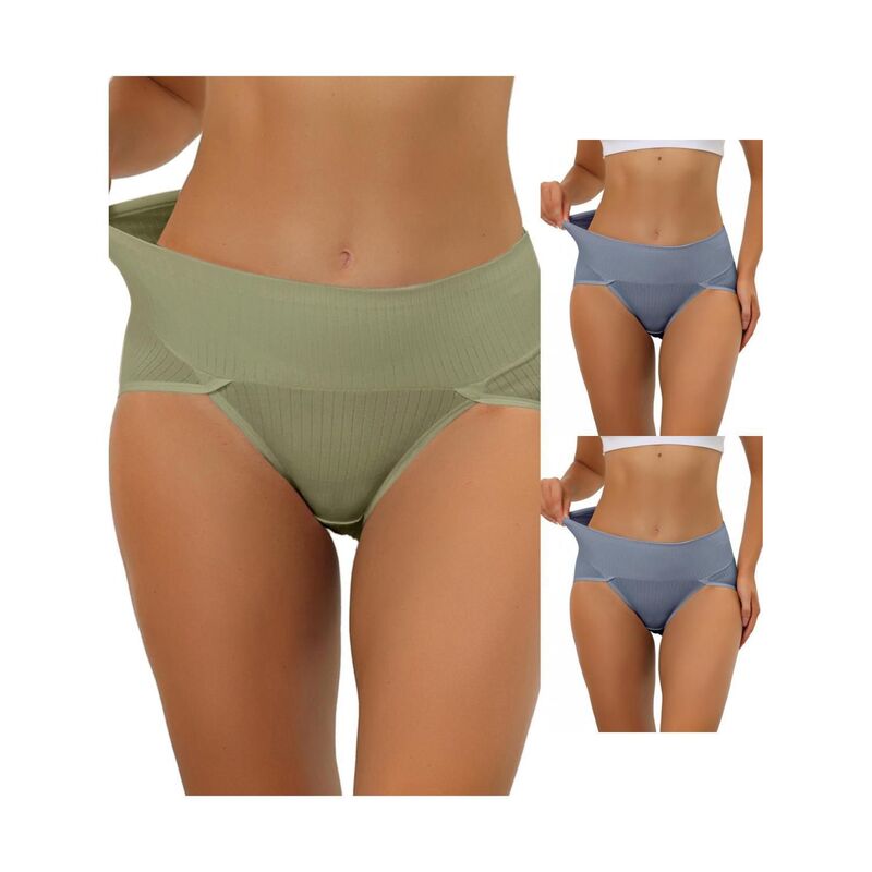 アレグラ ケー レディース アンダーウェア パンツ ハイウエスト プラスサイズ リブ ALLEGRA K 3 Packs Women's Hi-cut Ribbed High Waistummy Control Underwear Available In Plusize Blue Pea Green ブルー
