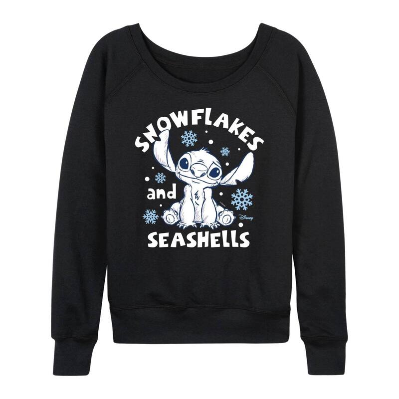 ディズニー レディース トップス Tシャツ パイル スウェット Disney's Lilo & Stitch Women'snowflakes & Seashells Lightweight French Terry Sweatshirt Black ブラック