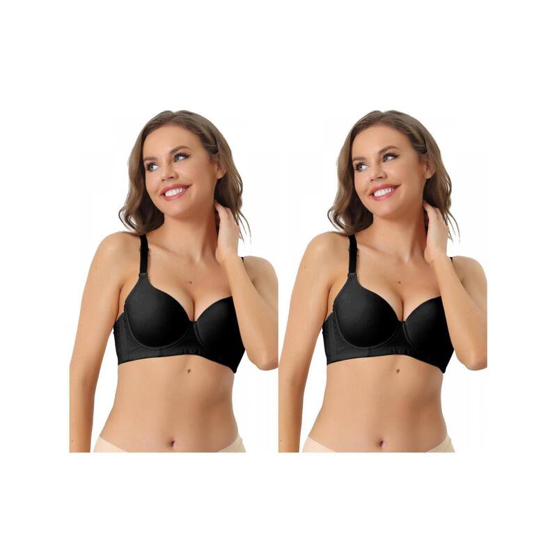 アレグラ ケー レディース アンダーウェア ブラジャー ALLEGRA K 2 Packs Women's Underwire Lightly Bra Detachable Adjustable Straps Push Up 3/4 Cup Bralette Black ブラック 12,395円