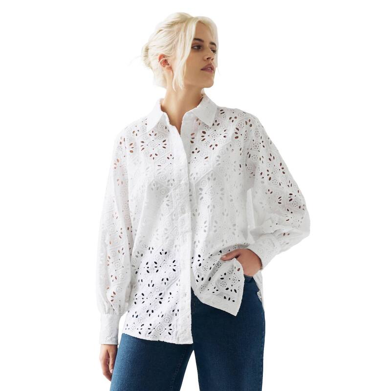 Ellos レディース トップス シャツ プラスサイズ ellos Women's Plusizeyelet Button Front Shirt With Blouson Sleeves White ホワイト｜ReVida 店 24,708円