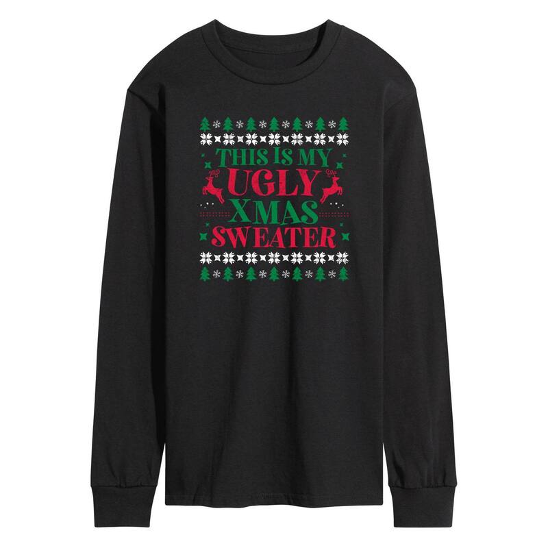 アニメキャラクター メンズ トップス Tシャツ セーター グラフィック Licensed Character Men's This My Ugly Xmasweater Long Sleeve Graphic Tee Black ブラック