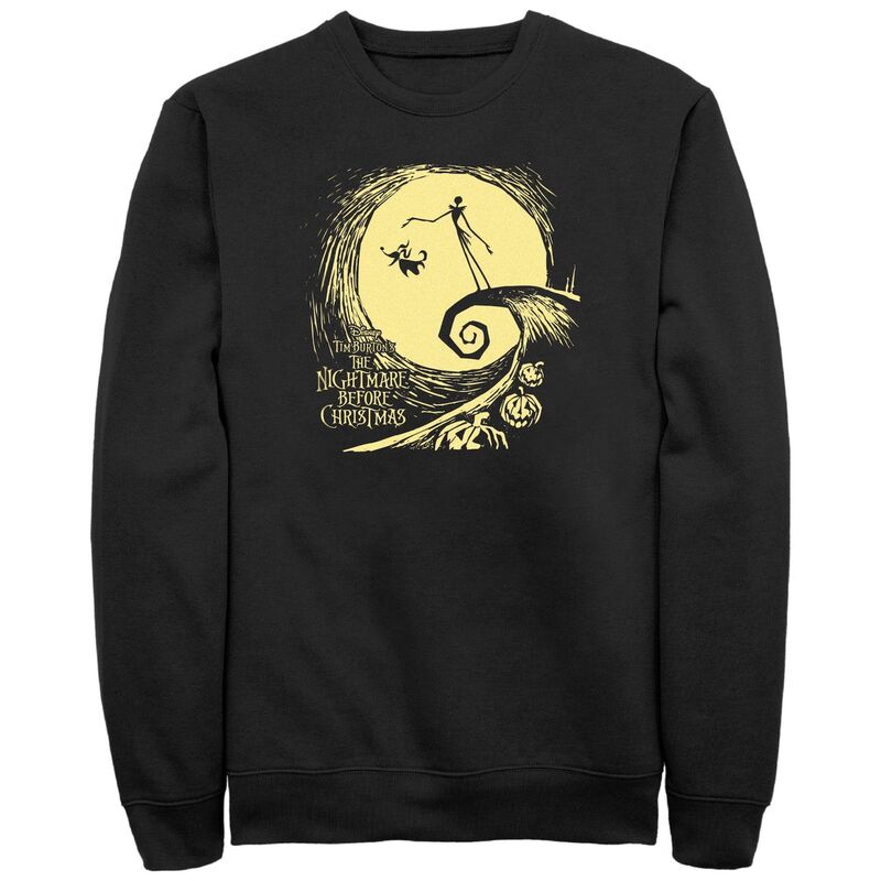ウォルトディズニー メンズ トップス ティーシャツ フリース グラフィック Disney\u0027s The Nightmare Before Christmas Jack And Zero At Night Men\u0027s Graphic Fleece Black 黒いこと Tシャツ・カットソー-メンズファッション