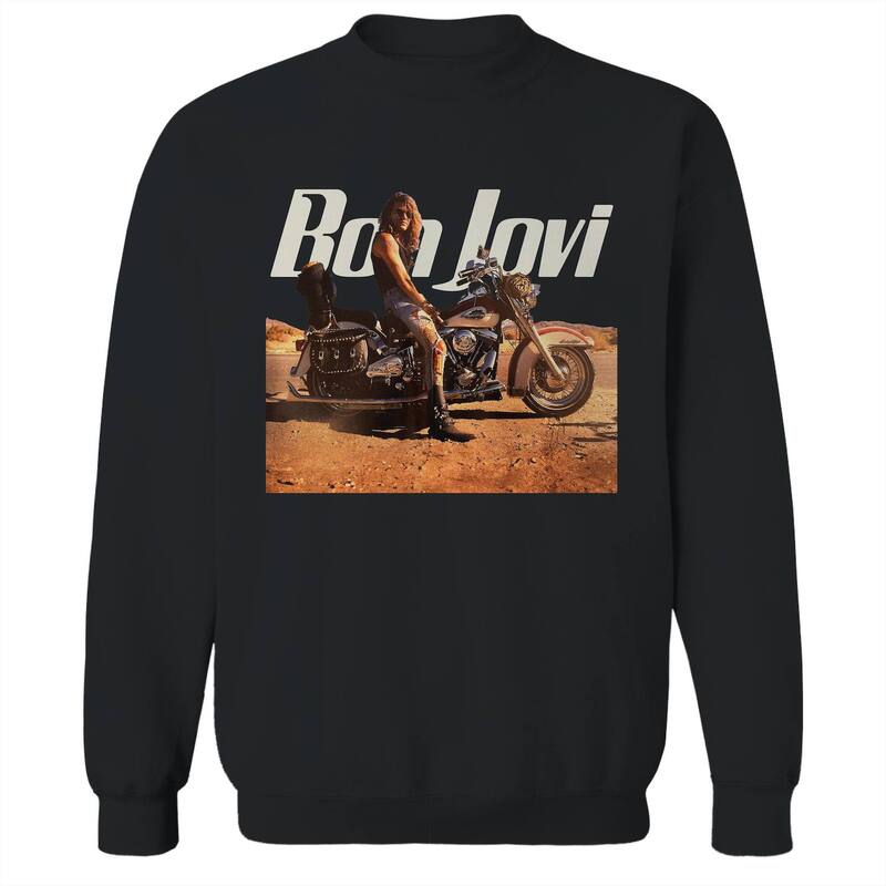 アニメ文字記号 メンズ トップス ティーシャツ 流汗 グラフィック Licensed Character Men\u0027s Bon Jovi Wanted Graphicrew Sweatshirt Black 黒いこと Tシャツ・カットソー-メンズファッション