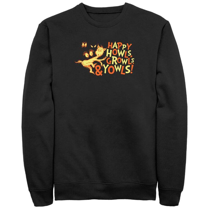 アニメ文字記号 メンズ トップス ティーシャツ フリース グラフィック Licensed Character Men\u0027s Dr. Seuss Happy Howls Growls And Youwls Graphic Fleece Black 黒いこと メンズファッション-Tシャツ・カットソー