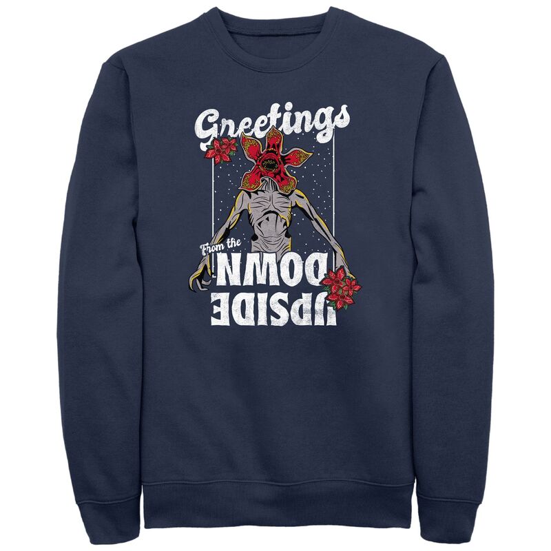 アニメ文字記号 メンズ トップス ティーシャツ 落ち込む フリース グラフィック Licensed Character Men\u0027stranger Things Greetings From The Upside Down Graphic Fleece Navy 米国海軍 メンズファッション-トップス-Tシャツ・カットソー