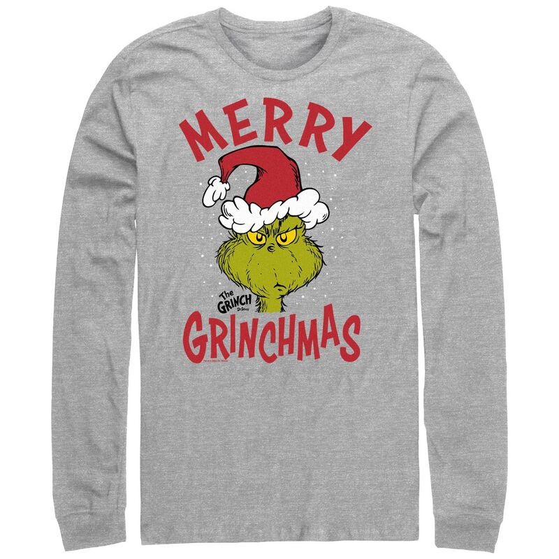 アニメキャラクター メンズ トップス Tシャツ トール グラフィック Licensed Character Big & Tall Dr. Seuss The Grinch Merry Christmas Long Sleeve Graphic Tee Athletic Heather ヘザー