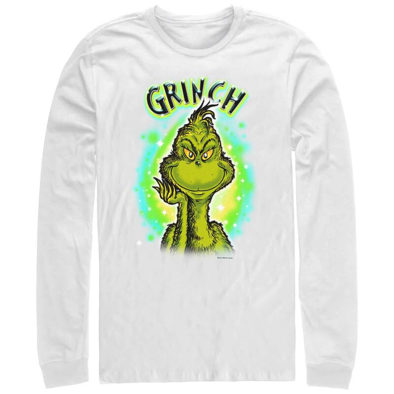 アニメキャラクター メンズ トップス Tシャツ トール グラフィック Licensed Character Big & Tall Dr. Seuss Grinch Airbrush Background Long Sleeve Graphic Tee White ホワイト
