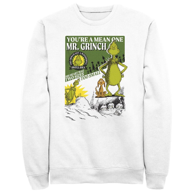 アニメ文字記号 メンズ トップス ティーシャツ トール フリース グラフィック Licensed Character Big \u0026 Tall Dr. Seuss Mr. Grinch A Mean One Graphic Fleece White 白いこと トップス-メンズファッション-Tシャツ・カットソー