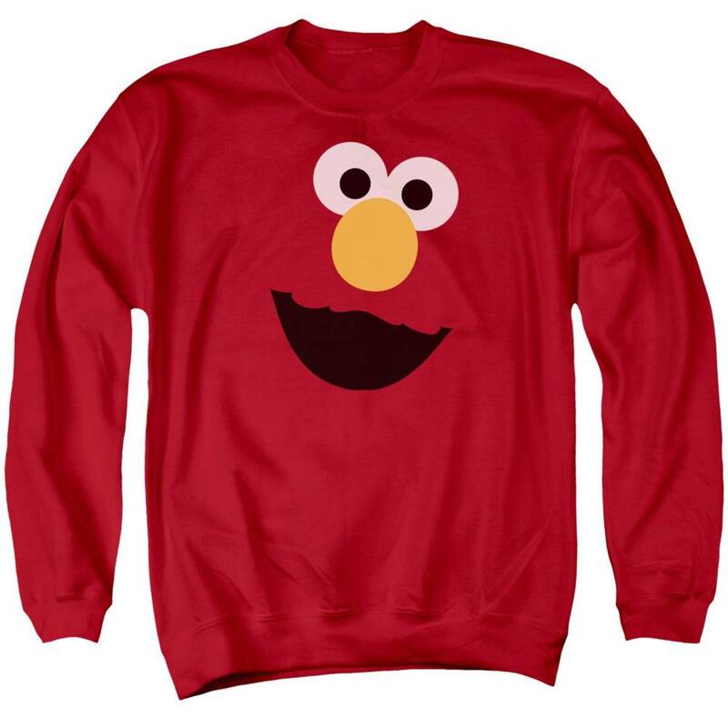 アニメキャラクター メンズ アウター ニット・セーター クルーネック スウェット シャツ Licensed Character Sesame Street Elmo Face Adult Crewneck Sweatshirt Red レッド