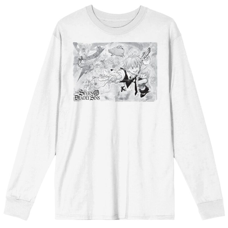 アニメキャラクター メンズ トップス Tシャツ グラフィック Licensed Character Men'seven Deadly Sins Meliodas Elizabeth & Hawk Chapter 1 Long Sleeve Graphic Tee White ホワイト