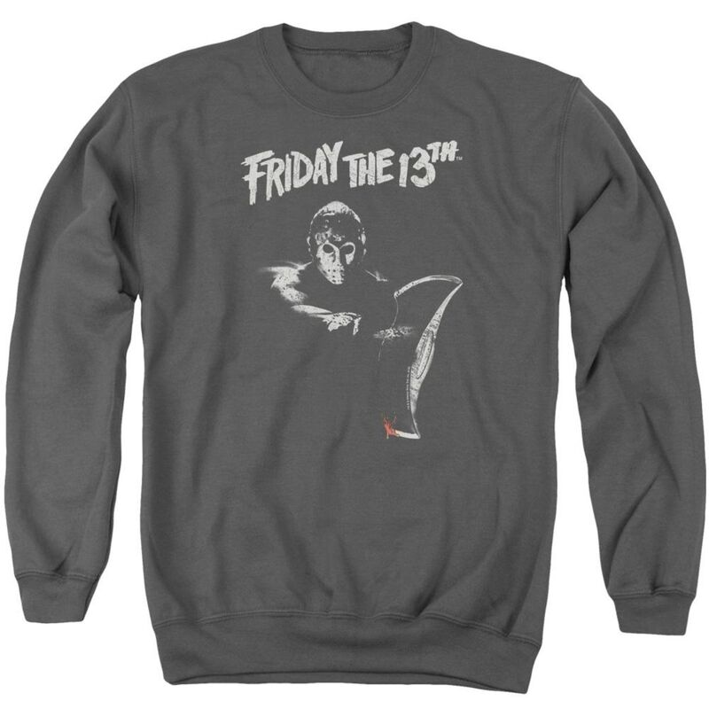 アニメキャラクター メンズ アウター ニット・セーター クルーネック スウェット シャツ Licensed Character Friday The 13th Ax Adult Crewneck Sweatshirt Charcoal チャコール