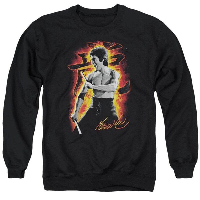 アニメキャラクター メンズ アウター ニット・セーター クルーネック スウェット シャツ Licensed Character Bruce Lee Dragon Fire Adult Crewneck Sweatshirt Black ブラック 11,235円