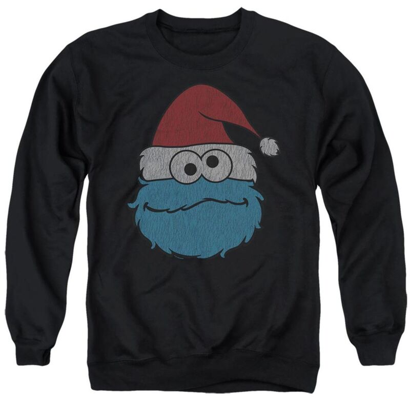 アニメキャラクター メンズ アウター ニット・セーター クルーネック スウェット シャツ Licensed Character Sesame Street Cookie Monster Christmas Adult Crewneck Sweatshirt Black ブラック