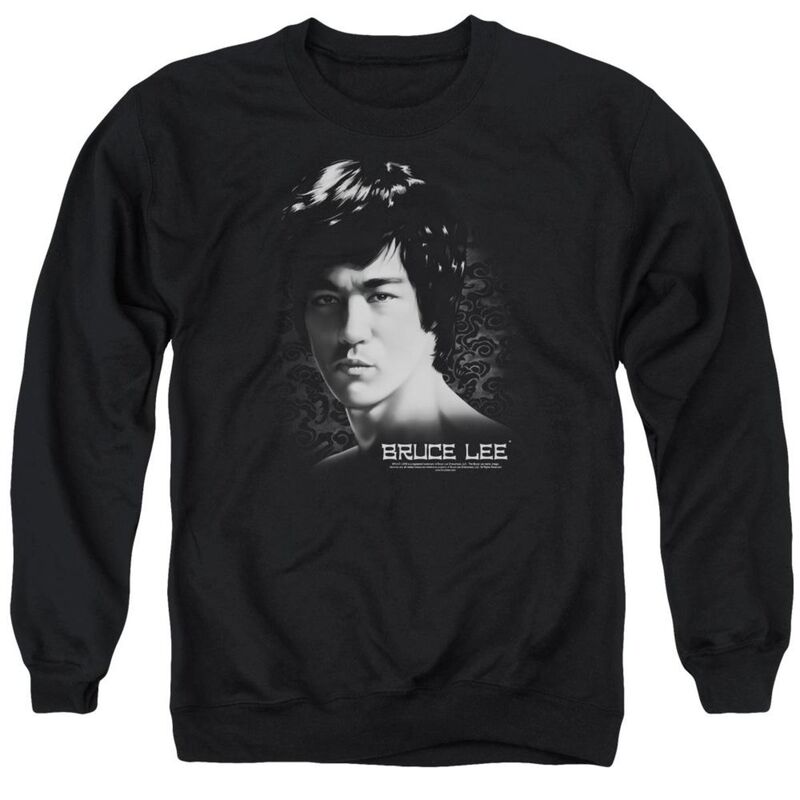 アニメキャラクター メンズ アウター ニット・セーター クルーネック スウェット シャツ Licensed Character Bruce Lee In Your Face Adult Crewneck Sweatshirt Black ブラック
