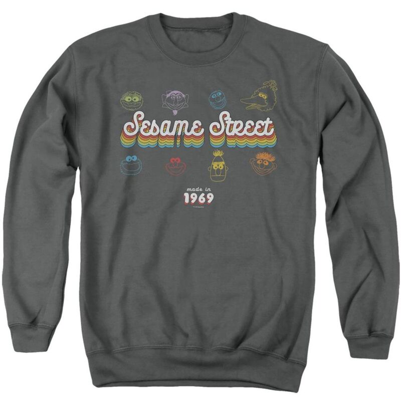 アニメキャラクター メンズ アウター ニット・セーター クルーネック スウェット シャツ Licensed Character Sesame Street Made In 1969 Adult Crewneck Sweatshirt Charcoal チャコール