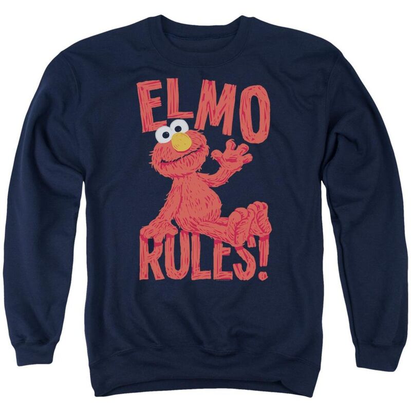アニメキャラクター メンズ アウター ニット・セーター クルーネック スウェット シャツ Licensed Character Sesame Street Elmo Rules Adult Crewneck Sweatshirt Navy ネイビー