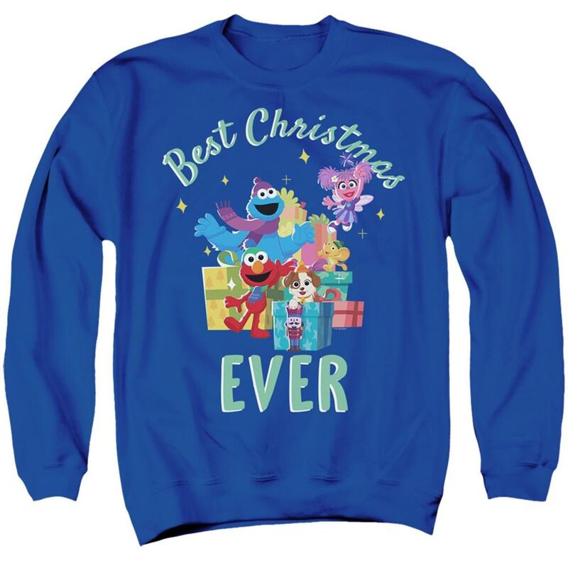 アニメキャラクター メンズ アウター ニット・セーター クルーネック スウェット シャツ Licensed Character Sesame Street Merry Christmas Elmo Tango Abby Cadabby Adult Crewneck Sweatshirt Royal