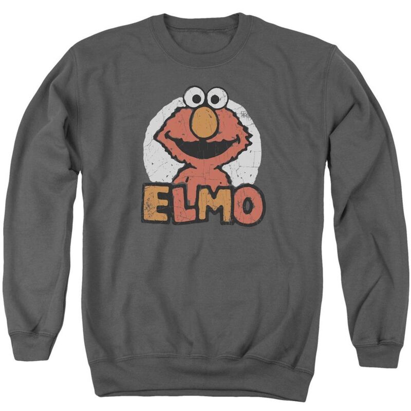 アニメキャラクター メンズ アウター ニット・セーター クルーネック スウェット シャツ Licensed Character Sesame Street Elmo Name Adult Crewneck Sweatshirt Charcoal チャコール