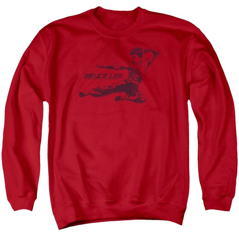 アニメキャラクター メンズ アウター ニット・セーター クルーネック スウェット シャツ Licensed Character Bruce Lee Line Kick Adult Crewneck Sweatshirt Red レッド