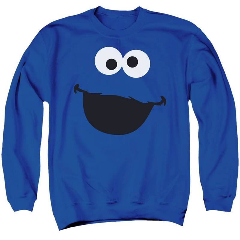 アニメキャラクター メンズ アウター ニット・セーター クルーネック スウェット シャツ Licensed Character Sesame Street Cookie Monster Face Adult Crewneck Sweatshirt Royal Blue ブルー