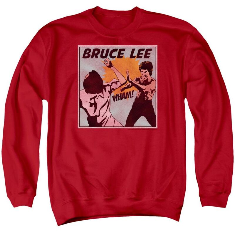アニメキャラクター メンズ アウター ニット・セーター クルーネック スウェット シャツ Licensed Character Bruce Lee Comic Panel Adult Crewneck Sweatshirt Red レッド