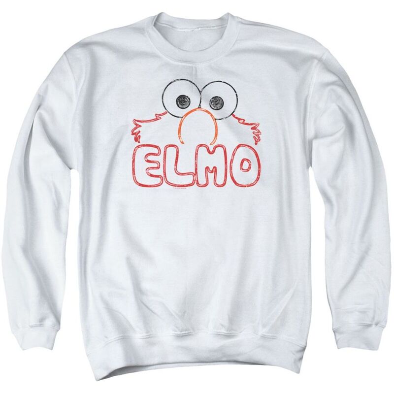 アニメキャラクター メンズ アウター ニット・セーター クルーネック スウェット シャツ Licensed Character Sesame Street Elmo Letters Adult Crewneck Sweatshirt White ホワイト
