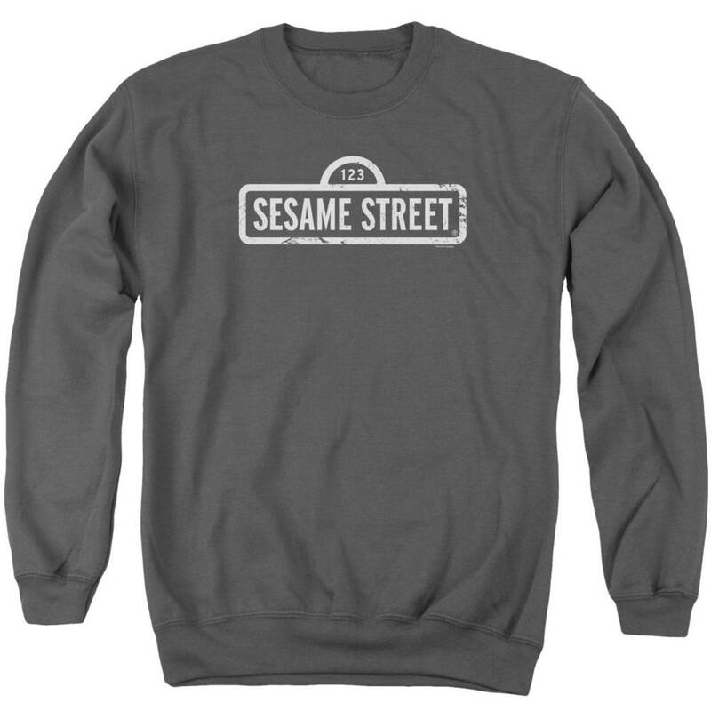 アニメキャラクター メンズ アウター ニット・セーター クルーネック スウェット シャツ ロゴ Licensed Character Sesame Street One Color Logo Adult Crewneck Sweatshirt Charcoal チャコール